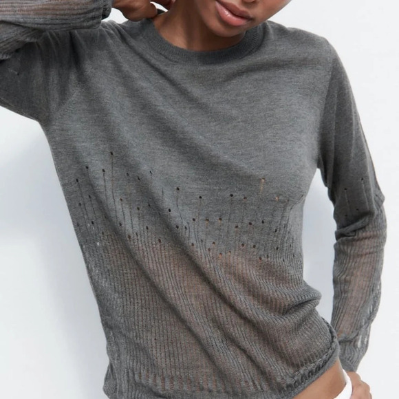 Zara KNIT SWEATER WITH RIPS - Picture 4 of 8
